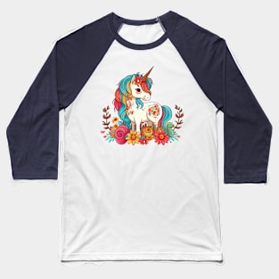 Cute Floral Unicorn Baseball T-Shirt